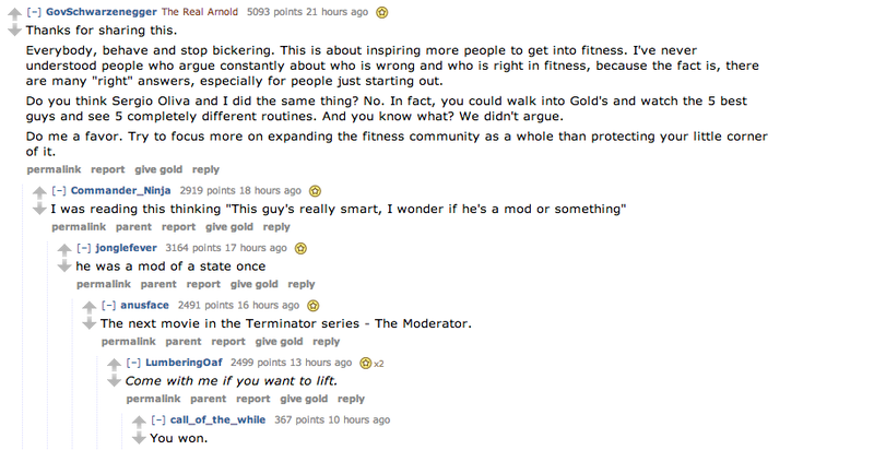 Illustration for article titled Arnold Schwarzenegger just wants Reddit to get along
